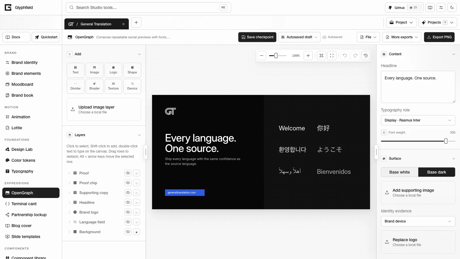 General Translation OpenGraph card in the expression editor, light Studio chrome
