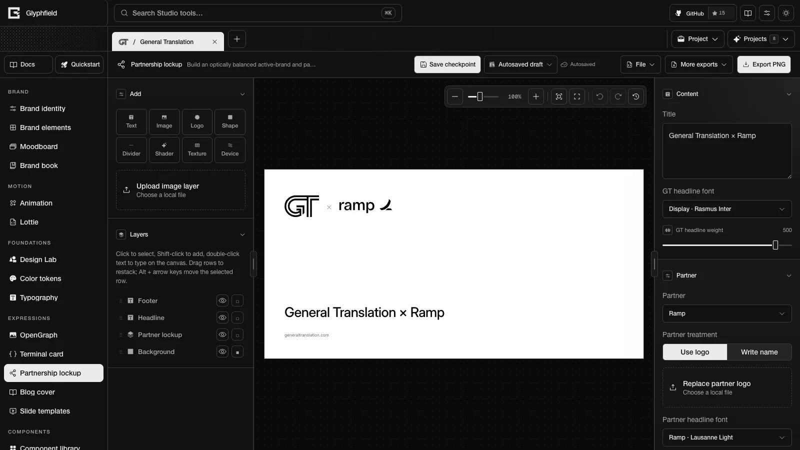 General Translation and Ramp partnership lockup in the expression editor