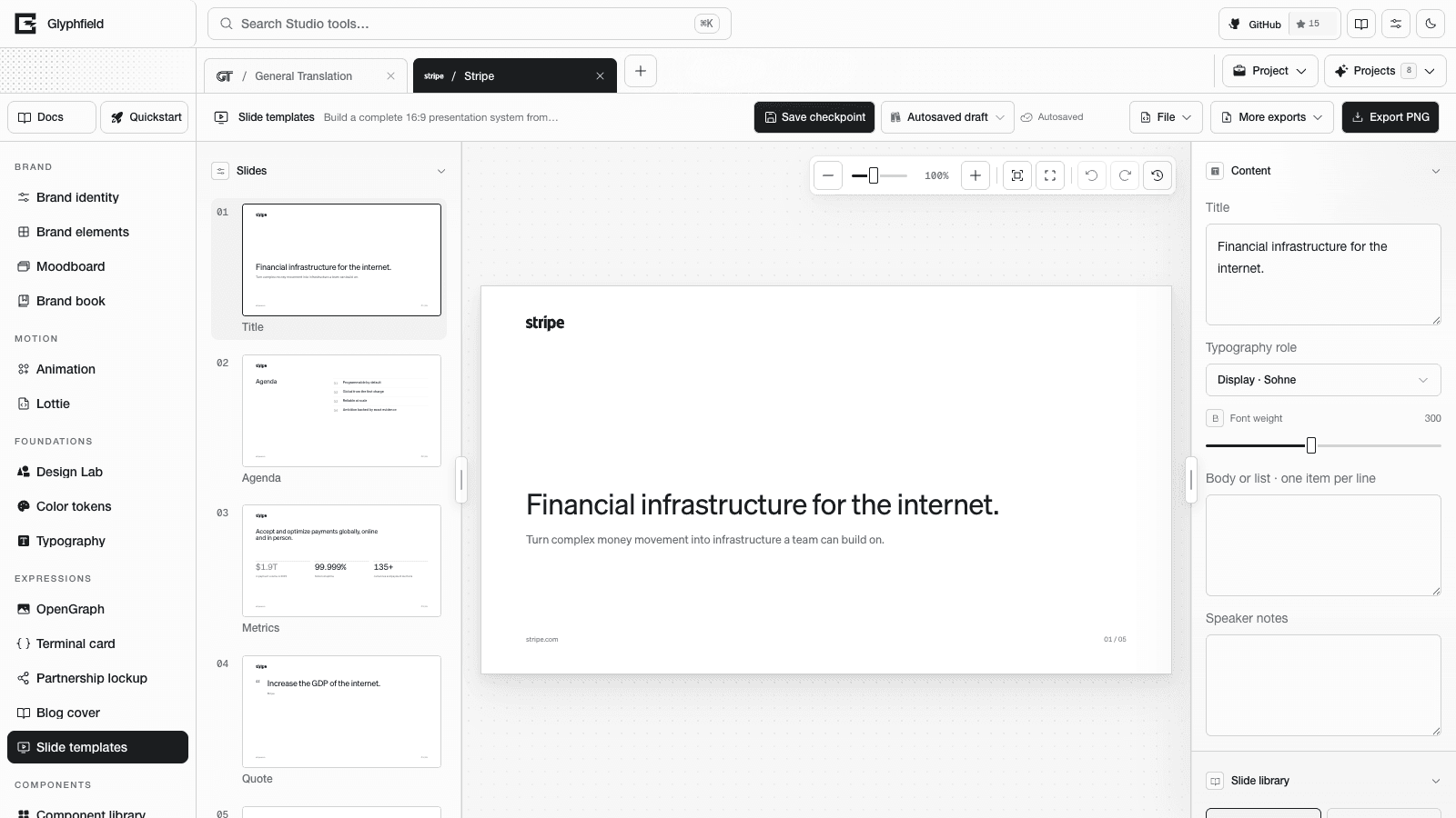 Stripe metrics slide with two proof figures and their labels